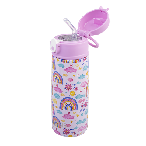 Stainless Steel Double Wall Insulated Kid's Drink Bottle W/ Sipper Straw 550ml