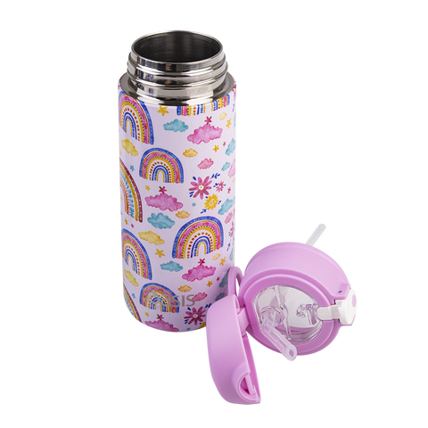 Stainless Steel Double Wall Insulated Kid's Drink Bottle W/ Sipper Straw 550ml