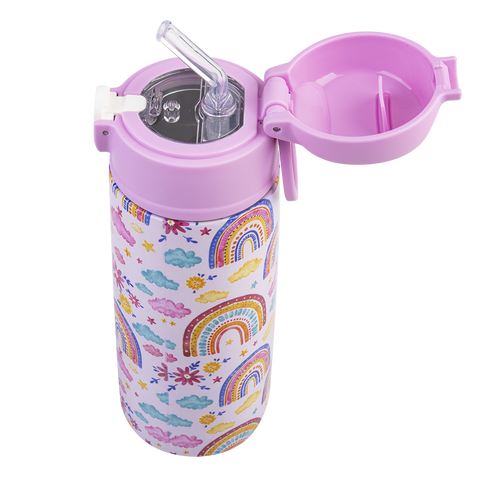 Stainless Steel Double Wall Insulated Kid's Drink Bottle W/ Sipper Straw 550ml