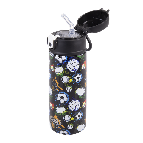 Stainless Steel Double Wall Insulated Kid's Drink Bottle W/ Sipper Straw 550ml