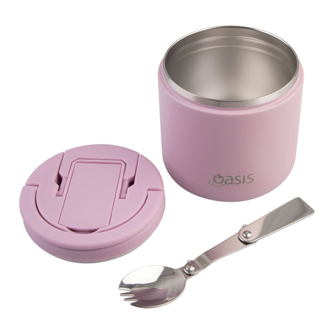 Stainless Steel Double Wall Insulated Food Flask with Quick Release Lid & Spork 550ml