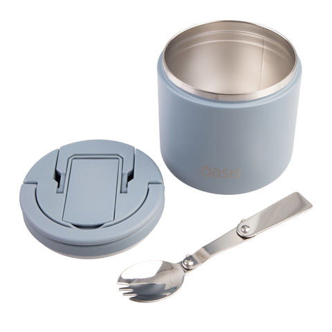 Stainless Steel Double Wall Insulated Food Flask with Quick Release Lid & Spork 550ml