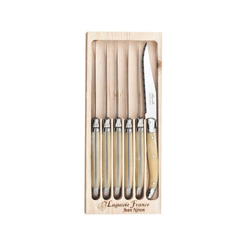 Jean Neron 6 Piece Steak Knife in Slim Wooden Block - 3 Colors