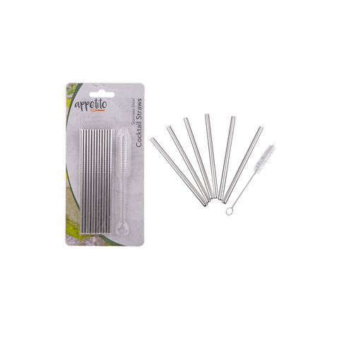 Stainless Steel Cocktail Straws Set of 6 With Brush