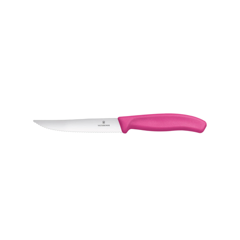 Steak & Pizza Knife 12cm, Wide Blade, Wavy Edge, 2 pc Set, Classic - Pink