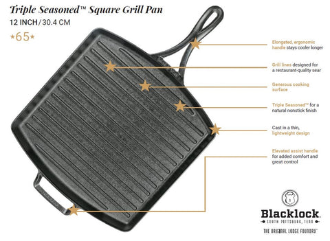Blacklock Triple Seasoned Cast Iron 12 Inch Square Grill Pan