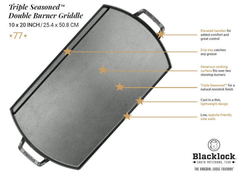 Blacklock Triple Seasoned Cast Iron Double Burner Griddle