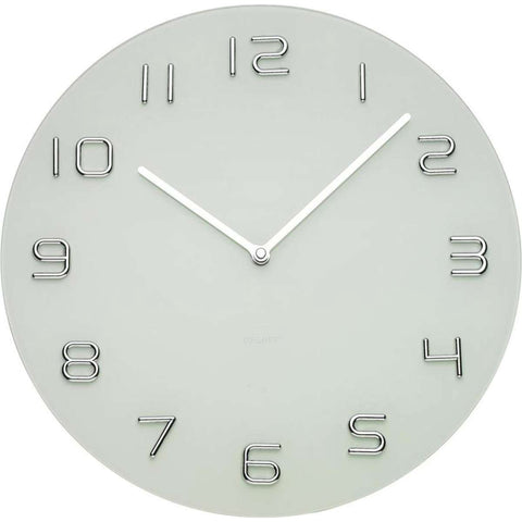 Glass Wall Clock Chrome Numbers 35Cm White