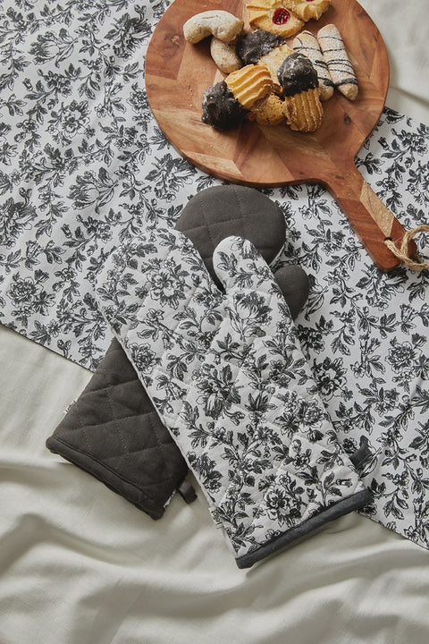 Floral Sonata Oven Mitt 2 Pack 19x35cm Charcoal