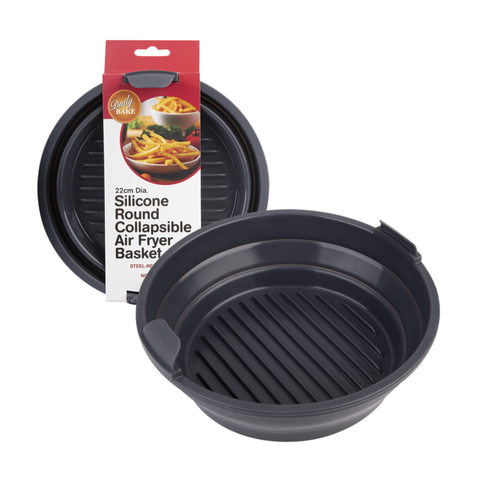 Silicone Round Collapsible Air Fryer Basket 22cm Dia. - Charcoal