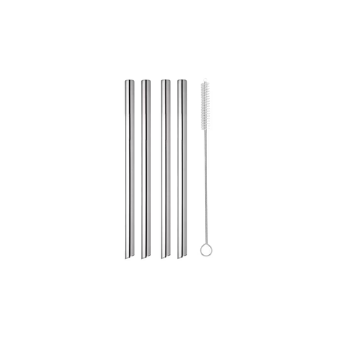 Stainless Steel Bubble Tea Straws Set 4 with Brush 220 X 12mm
