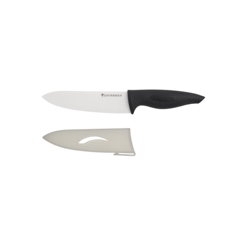 Ceramic Chefs Knife & Sheath White/Black 16cm Blade/38X5X2cm