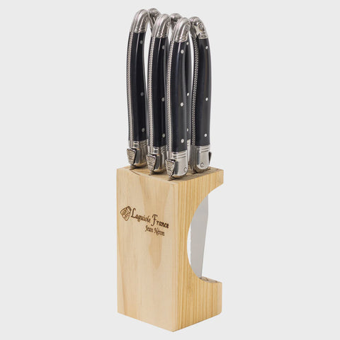Jean Neron 6 Piece Steak Knife in Slim Wooden Block - 3 Colors