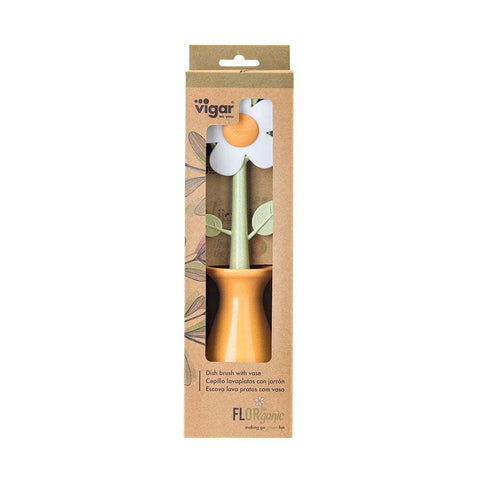 Vigar Florganic Orange Dish Brush With Vase - Orange