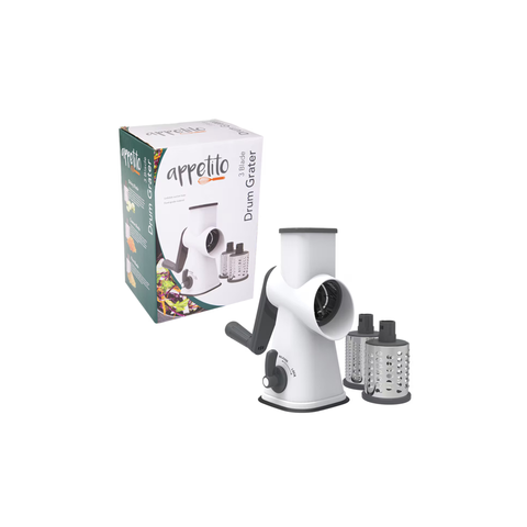 3 Blade Drum Grater with Lockable Suction Base - White/Grey