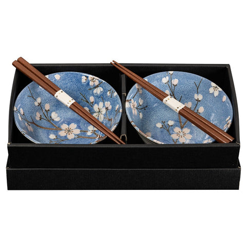 FUJISAKURA Set 2 Bowls & 2 Chopsticks 15Dx7H