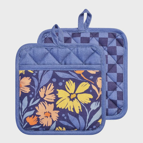 Millie Pot Holder 2 Pack 21x21cm Dusty Blue Multi