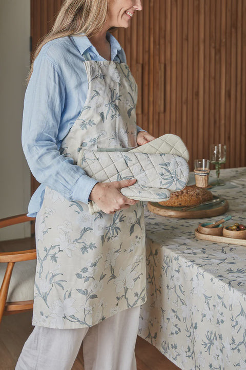 Nordhem Floral Apron 83x68x0.2cm Warm Beige