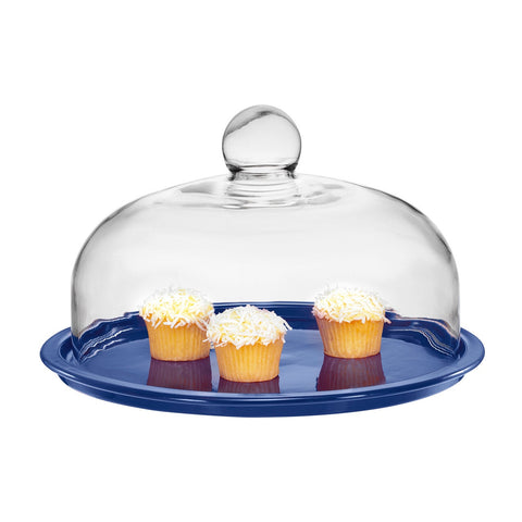 Cake Platter 29.5cm with Lid - Blue
