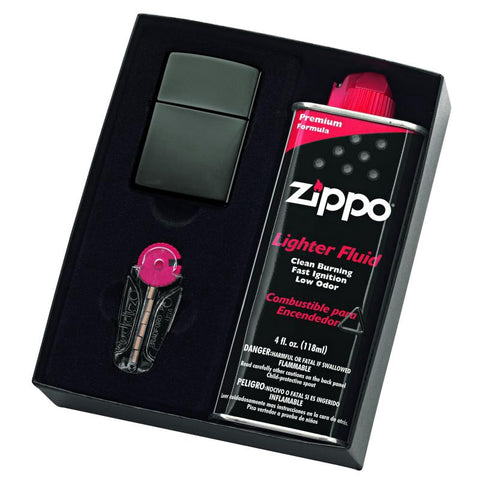 Zippo Black Ice Lighter With Fluid And Flints