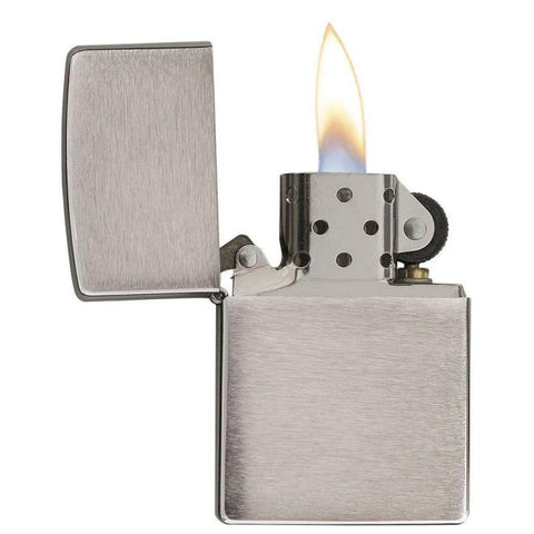 Zippo Brushed Chrome Lighter With Fluid And Flints