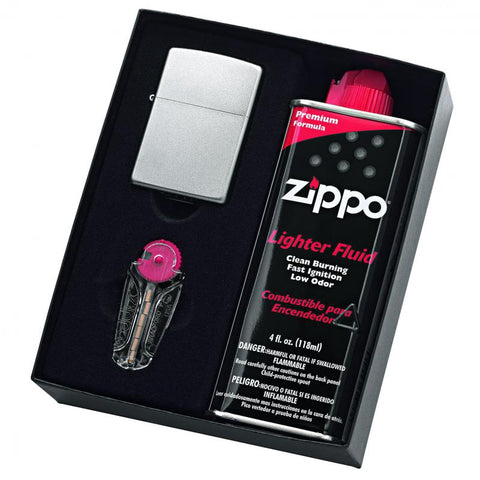 Satin Chrome Lighter With Fluid And Flints
