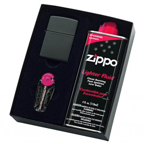 Black Matte Lighter With Fluid And Flints