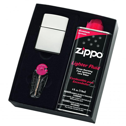 High Polished Chrome Lighter With Fluid And Flints
