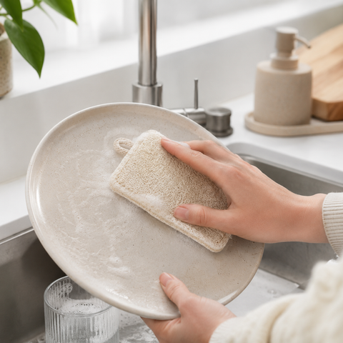 Klean Natural Double side Loofah & Wood Pulp Sponge Washing Up Pad  - 7 x 11cm