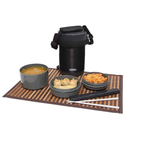 1.3L Vacuum Insulated Food Storage With 3 Plastic Containers & Chopsticks - Grey