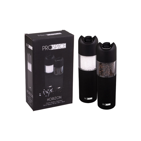 Horizon Gravity Battery Operated Salt & Pepper Mill Set 18Cm - Black