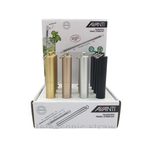 Telescopic Travel Straw Set- Cdu Of 16 (4 X Black, 4 X Champagne, 4 X Rose Gold, 4 X Silver)