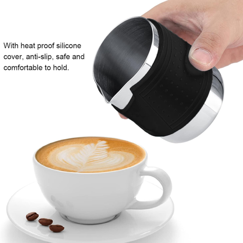Stainless Steel 350ml Milk Frothing Jug With Black Silicone Sleeve