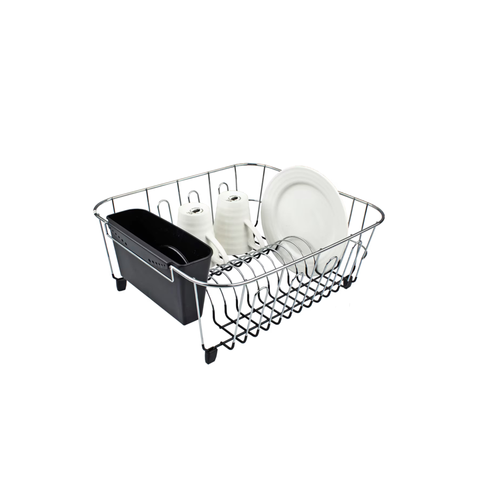 D.Line Small Dish Drainer Chrome Pvc W/ Caddy 36.5 X 32.5 X 14.5Cm Black