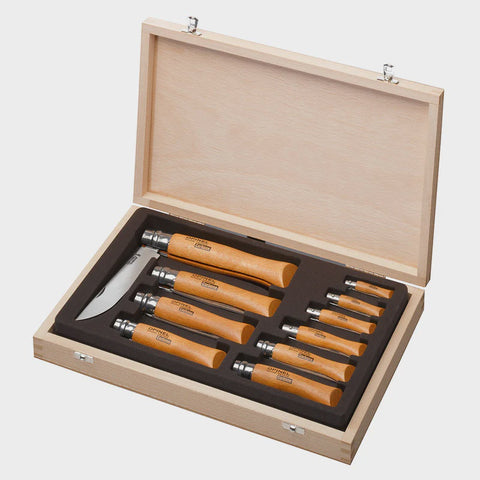 Traditional Classic Gift Wooden Box Set Of 10 Carbon Steel Knives (#02 To #12) Beechwood