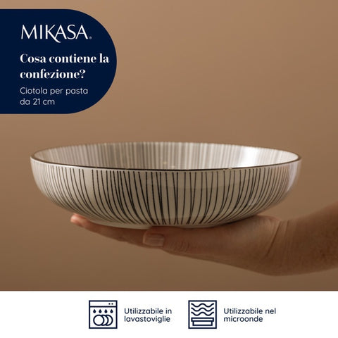 Glazed Stoneware Coupe Bowl, Black Stripe, 21x5cm, Labelled