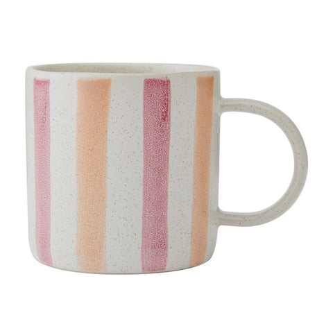Stoneware Mug, Pink and Red Stripe, 380ml, Labelled