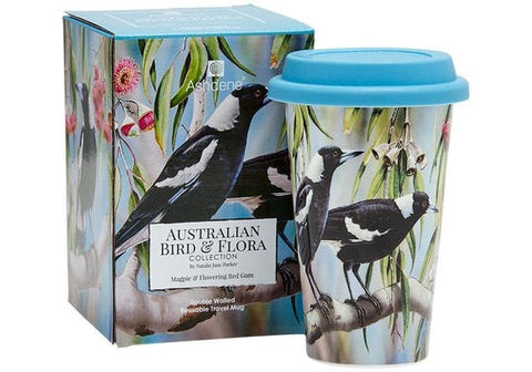Australian Bird & Flora Magpie Double Walled Travel Mug