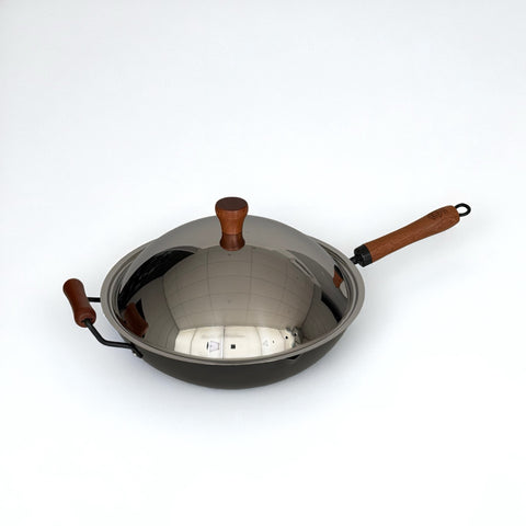 Rust-Resistant Lightweight Iron Wok with Steel Lid 33cm