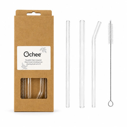 Drinkit Reusable Clear Tempered Glass Straw cleaning Brush Set fo 4