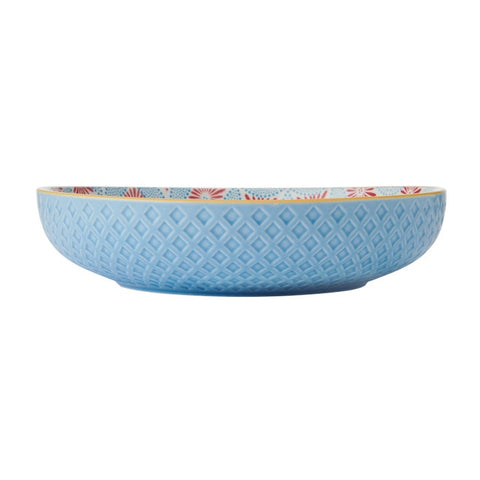 Glazed Stoneware Coupe Bowl, Blue Mosaic, 21x5cm, Labelled