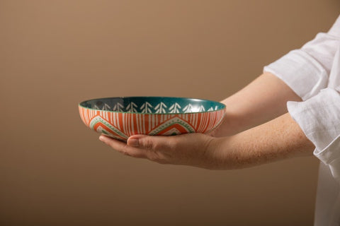 Glazed Stoneware Coupe Bowl, Folk, 21x5cm, Labelled