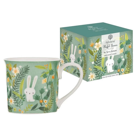 Playful Bunnies Green Garden Wide Flare Mug