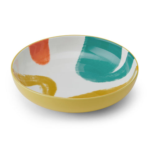 Glazed Stoneware Coupe Bowl, Yellow Abstract, 21x5cm, Labelled