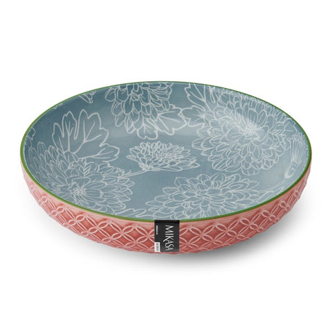 Glazed Stoneware Coupe Bowl, Geometric Leaf, 21x5cm, Labelled