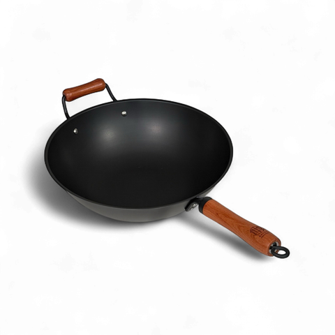 Rust-Resistant Iron Wok with Black Lid 33cm