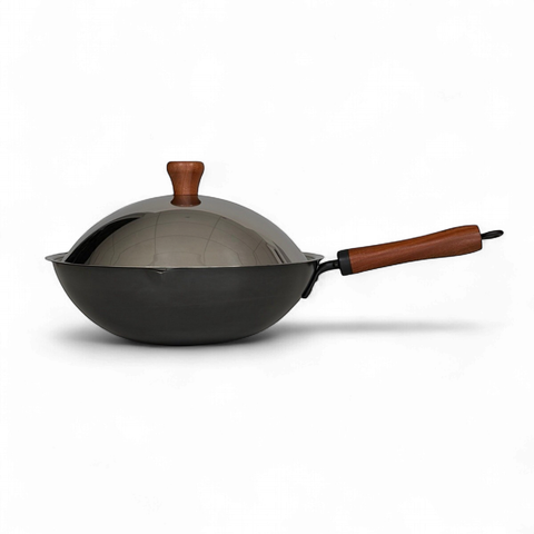Rust-Resistant Lightweight Iron Wok with Steel Lid 30cm