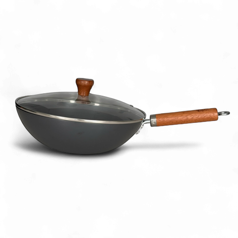 Rust-Resistant Round-Bottom Stir-Fry Wok with Glass Lid 30cm