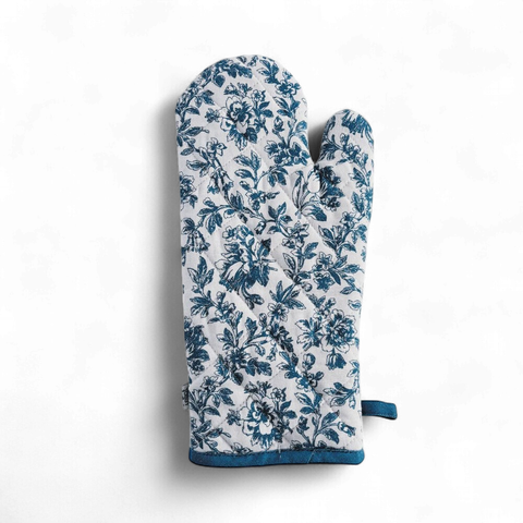 Floral Sonata Oven Mitt 2 Pack 19x35cm Blue