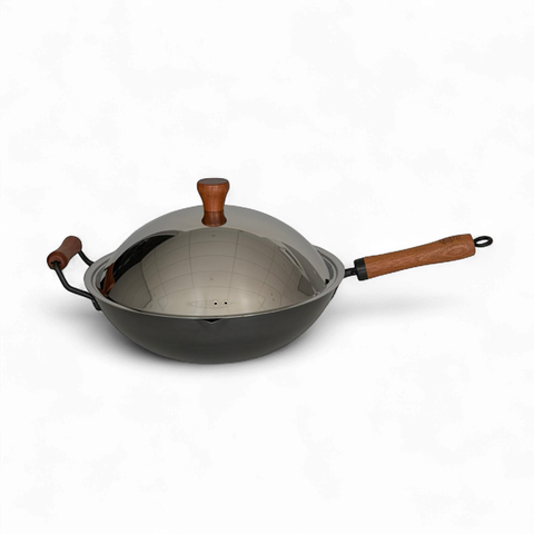Rust-Resistant Lightweight Iron Wok with Steel Lid 33cm
